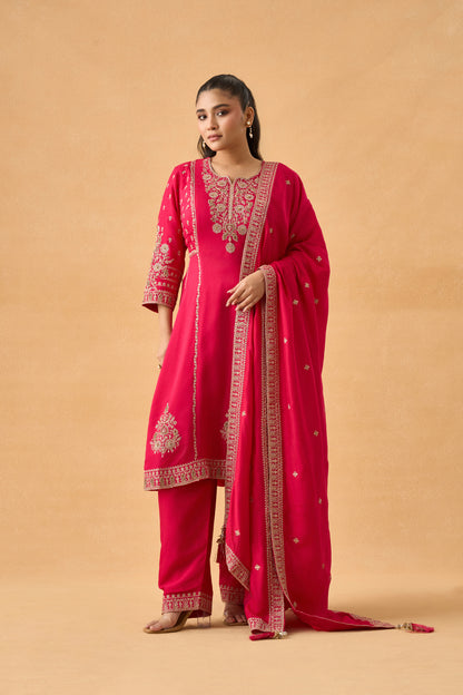Rani Pink Dola Silk Salwar Kameez Set