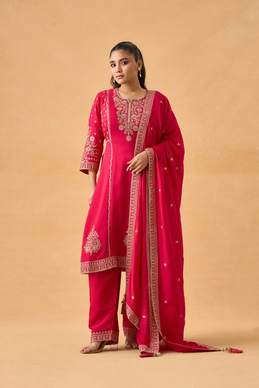 Rani Pink Dola Silk Salwar Kameez Set