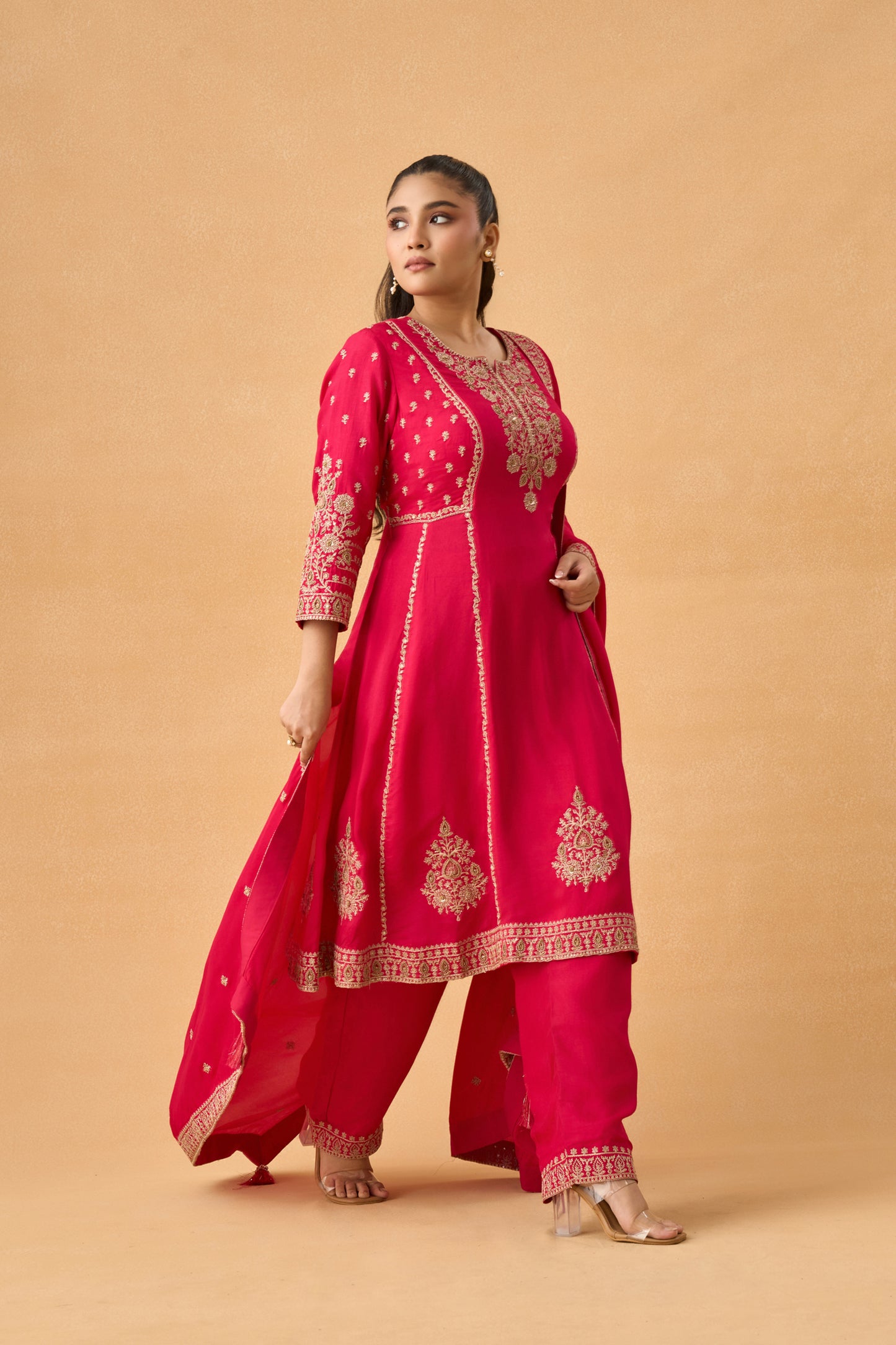 Rani Pink Dola Silk Salwar Kameez Set