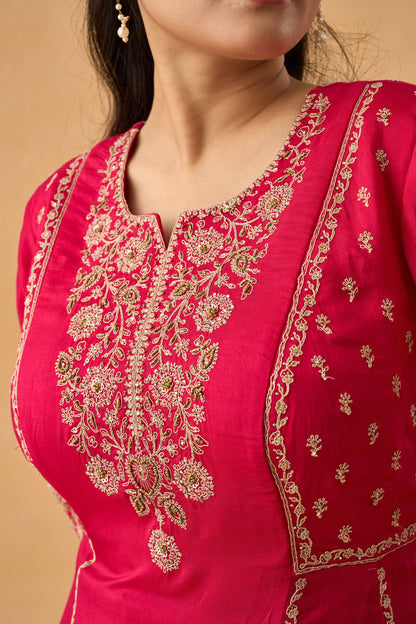 Rani Pink Dola Silk Salwar Kameez Set