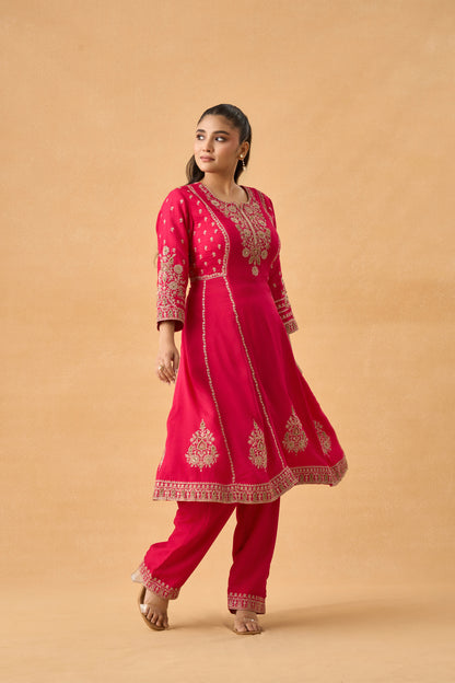 Rani Pink Dola Silk Salwar Kameez Set