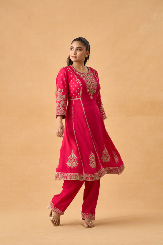 Rani Pink Dola Silk Salwar Kameez Set