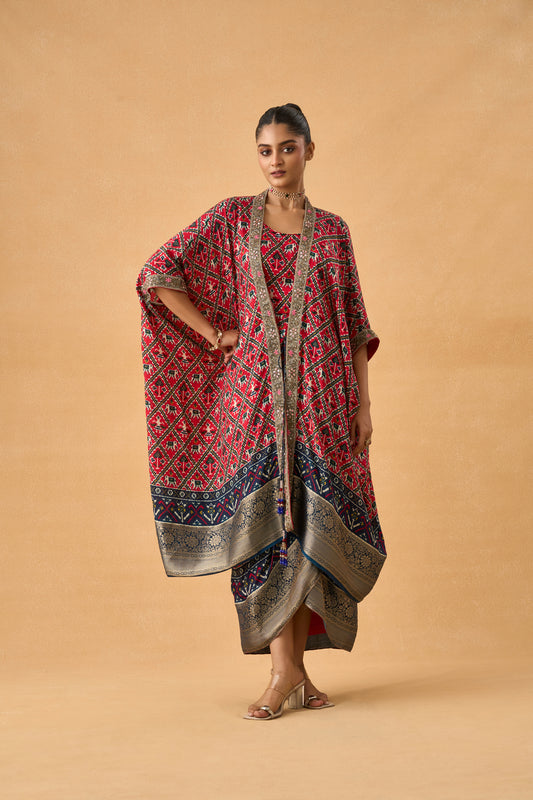 Rani Pink Dola Silk Ikkat Patola Indowestern Set