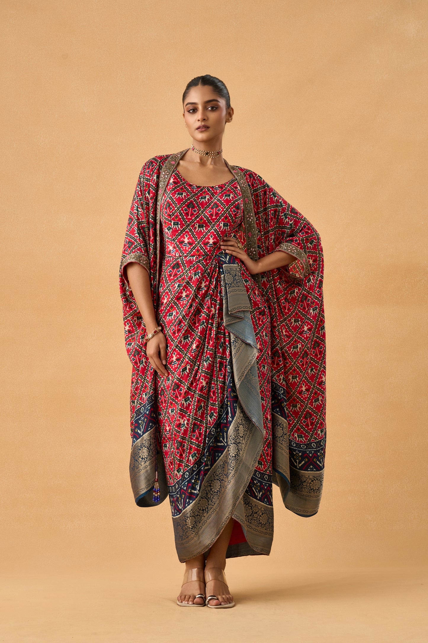 Rani Pink Dola Silk Ikkat Patola Indowestern Set