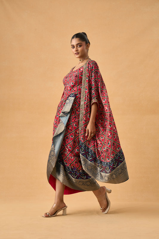 Rani Pink Dola Silk Ikkat Patola Indowestern Set
