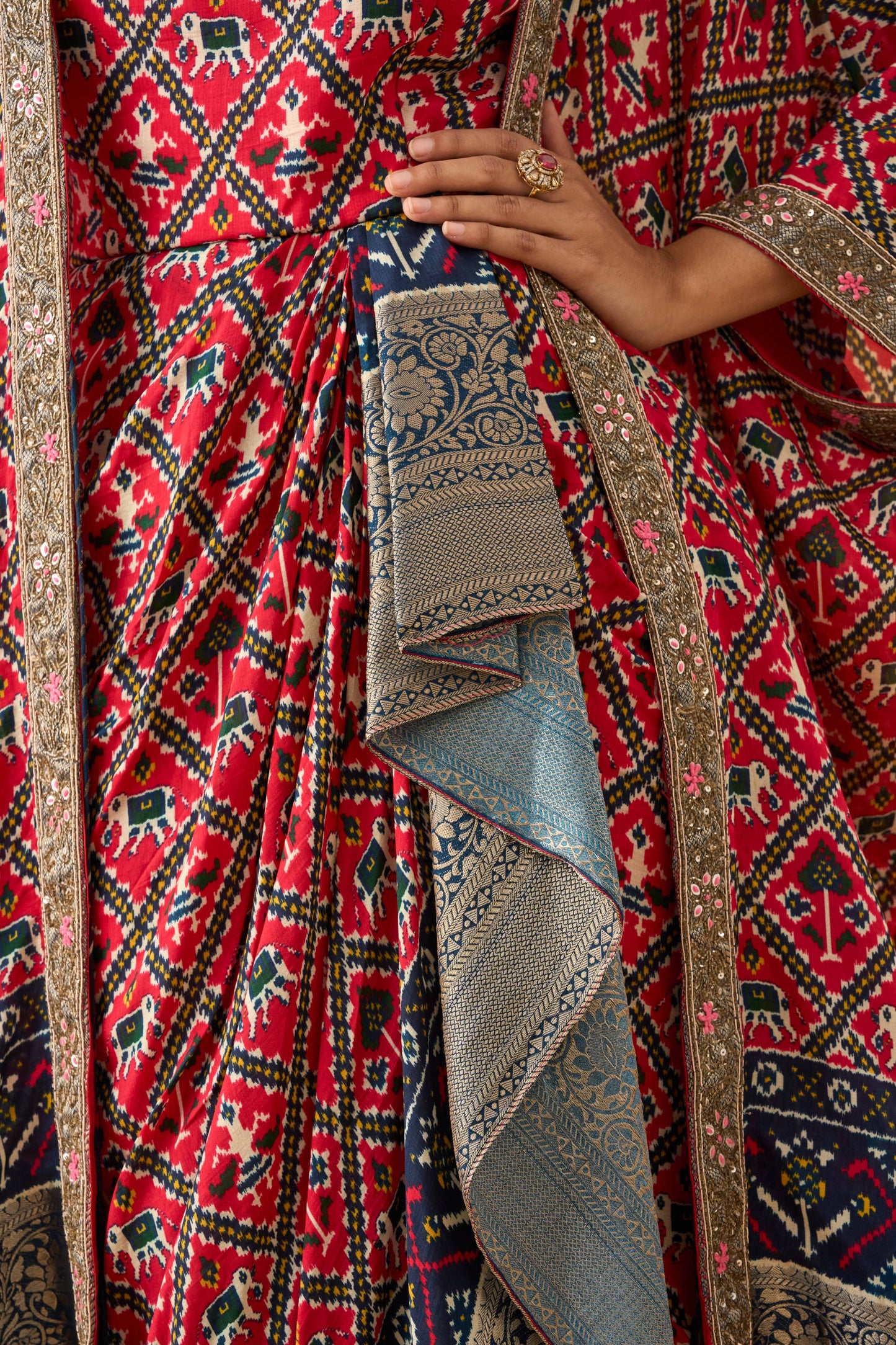 Rani Pink Dola Silk Ikkat Patola Indowestern Set