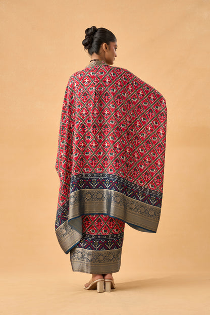 Rani Pink Dola Silk Ikkat Patola Indowestern Set