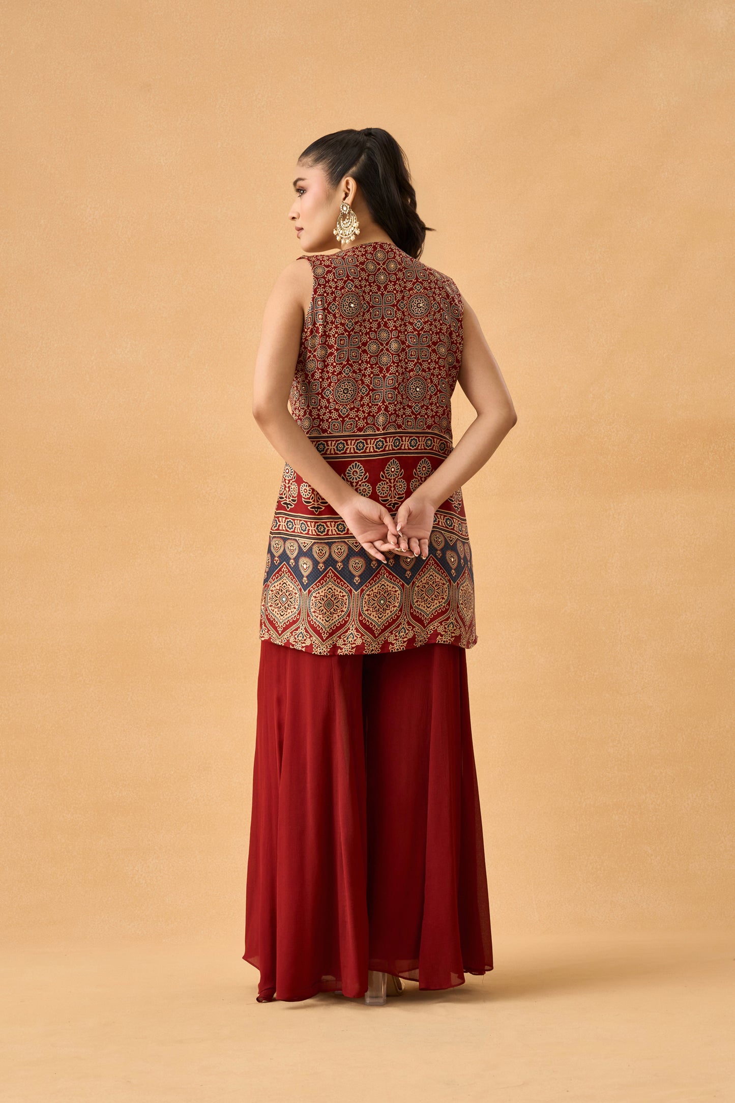 Ajrakh Print Gajji Silk Indowestern Palazzo Set