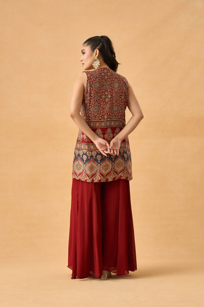 Ajrakh Print Gajji Silk Indowestern Palazzo Set