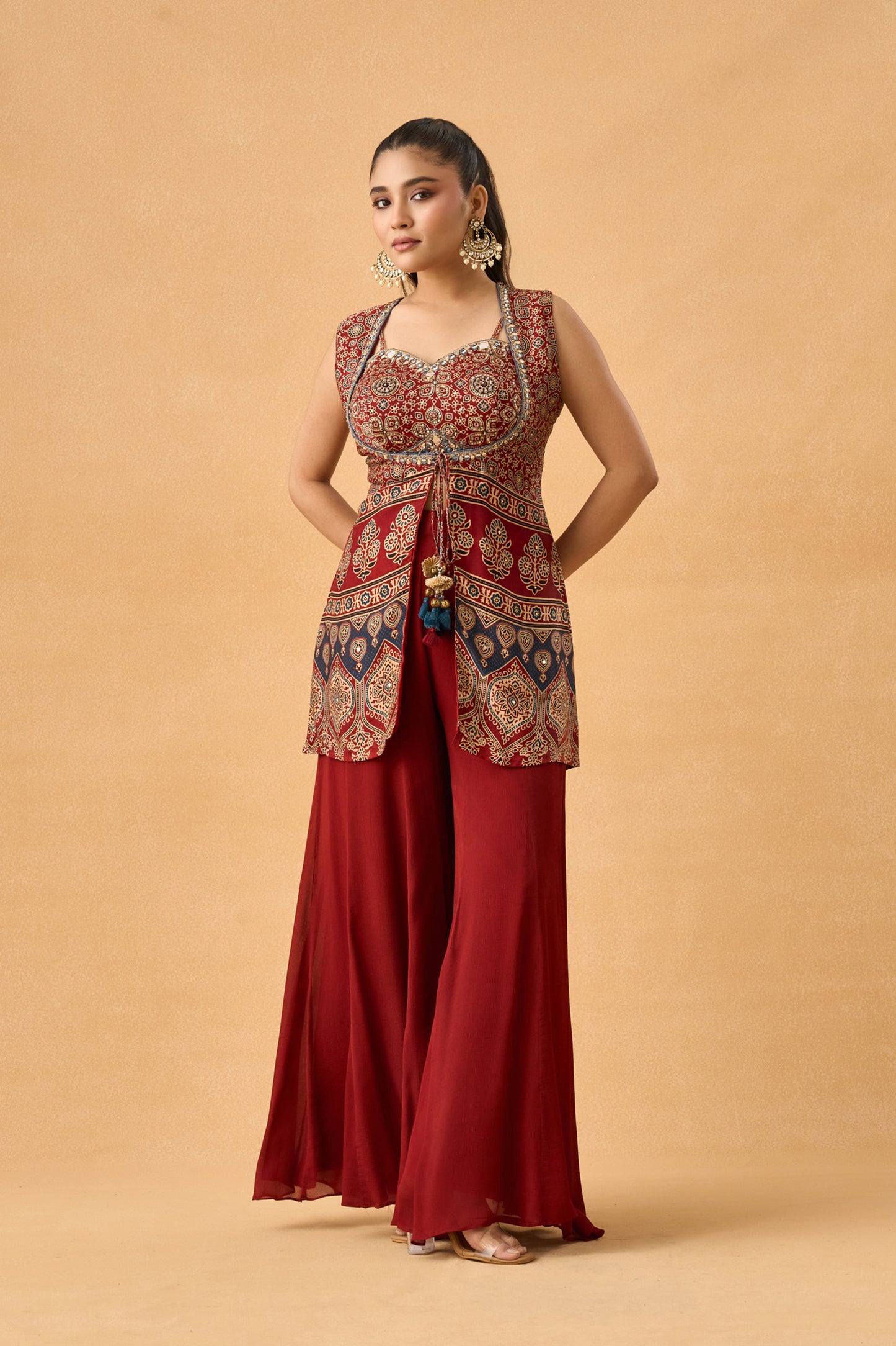 Ajrakh Print Gajji Silk Indowestern Palazzo Set