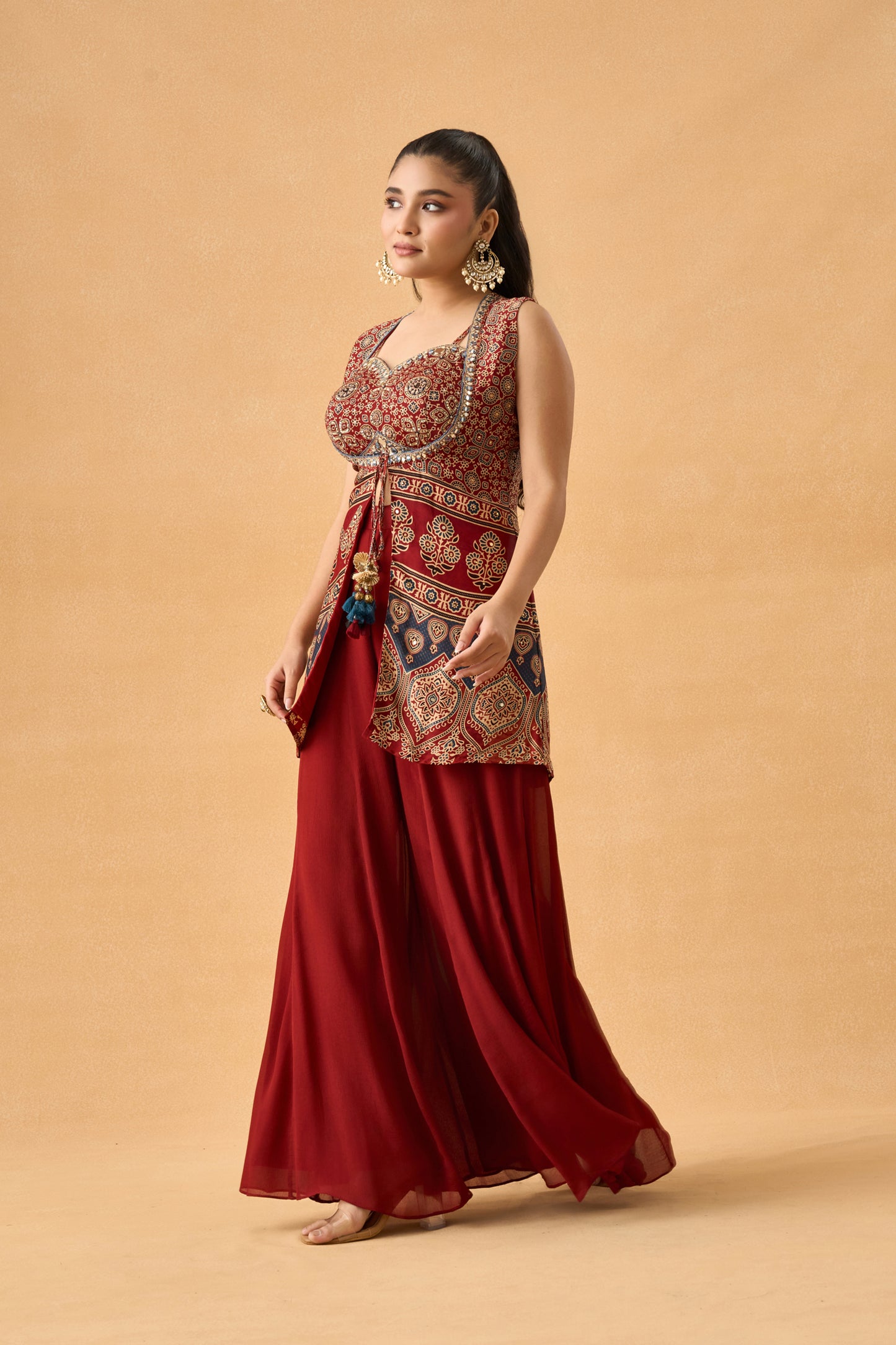 Ajrakh Print Gajji Silk Indowestern Palazzo Set