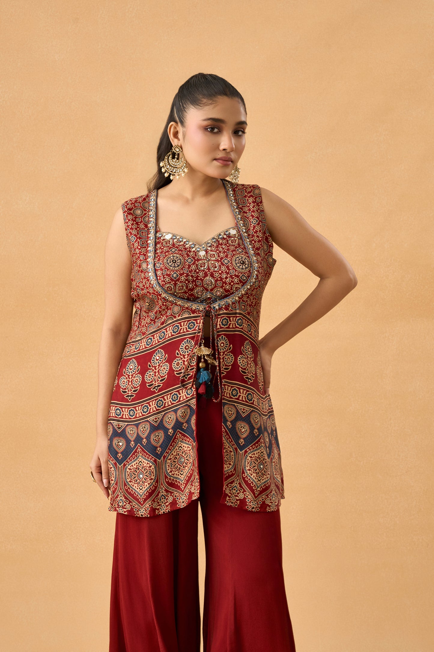 Ajrakh Print Gajji Silk Indowestern Palazzo Set