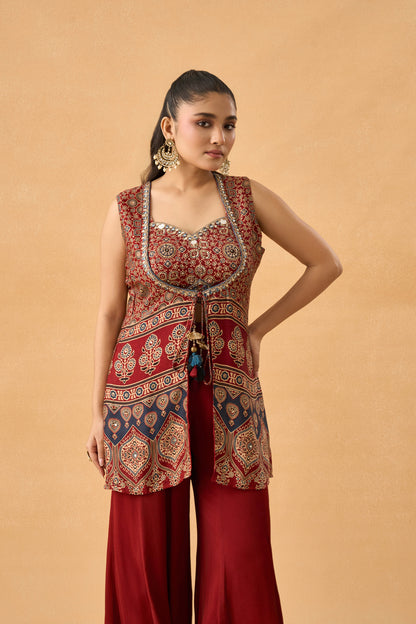 Ajrakh Print Gajji Silk Indowestern Palazzo Set