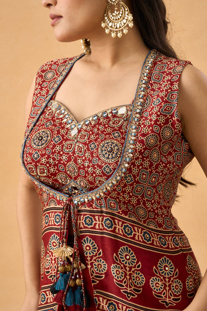 Ajrakh Print Gajji Silk Indowestern Palazzo Set