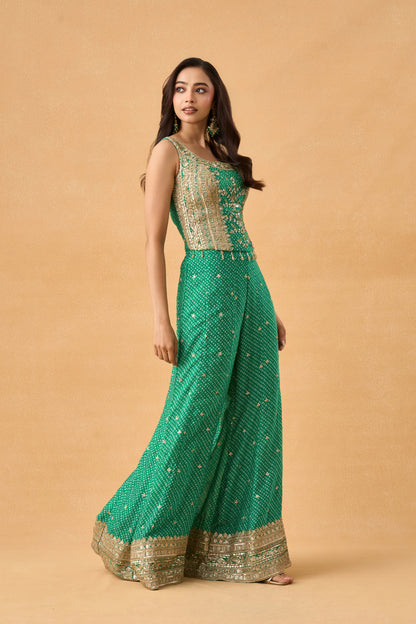Green Bandhani Indowestern Palazzo Set