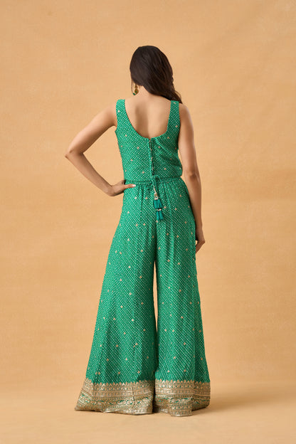 Green Bandhani Indowestern Palazzo Set