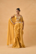 Yellow Tissue Indowestern Drape Set