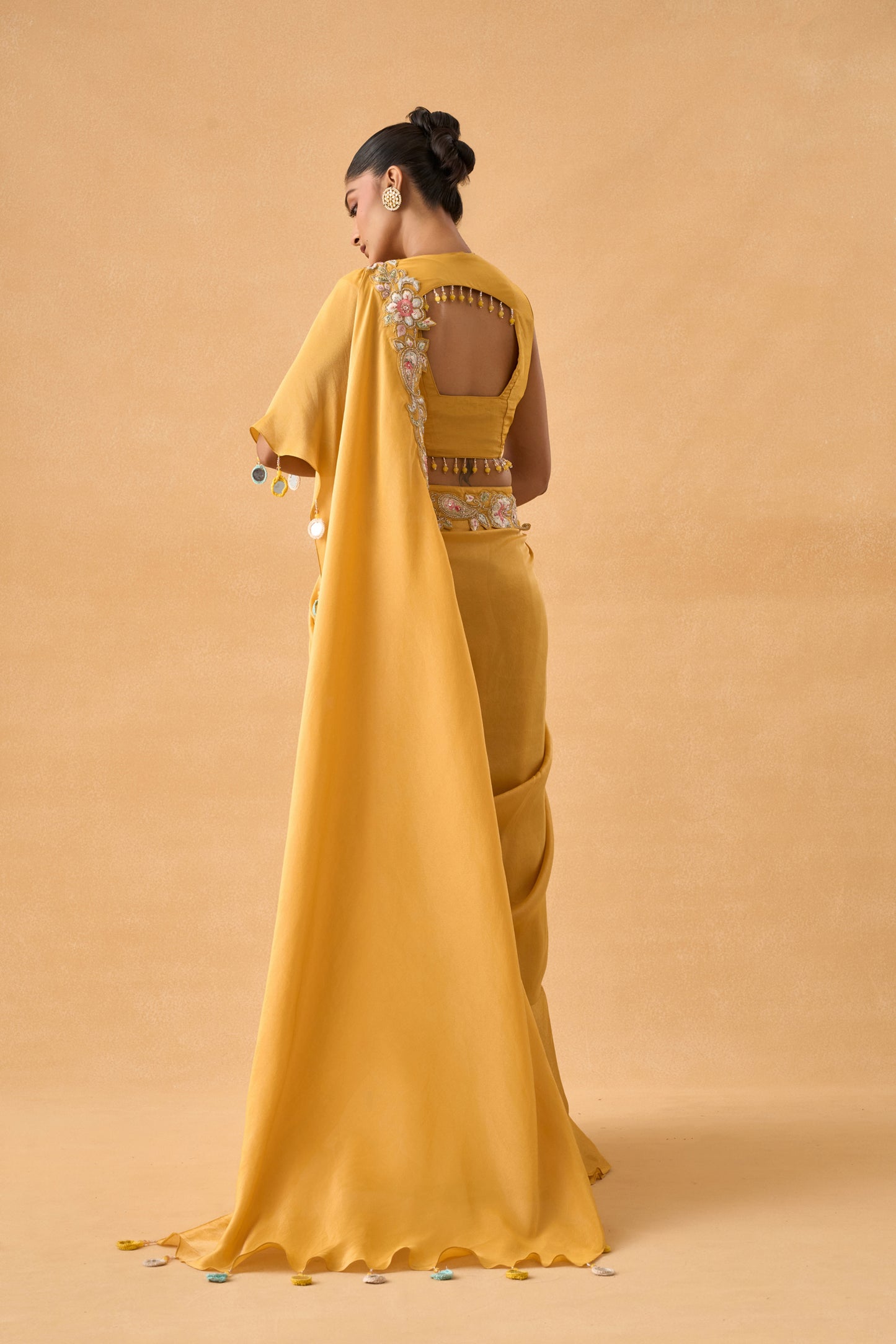 Yellow Tissue Indowestern Drape Set
