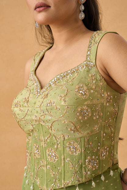 Green Tissue Weave Indowestern Palazzo Set