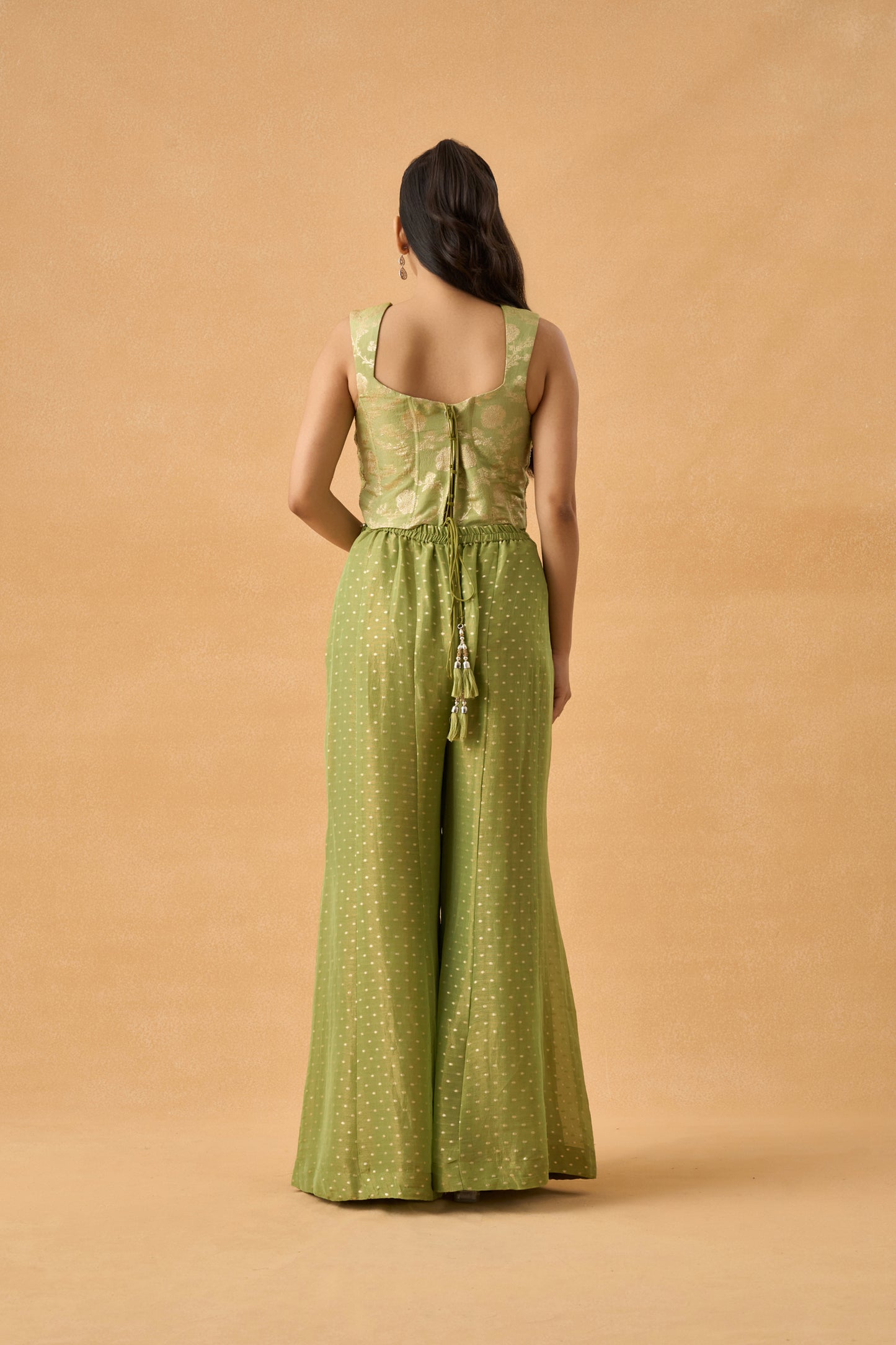 Green Tissue Weave Indowestern Palazzo Set