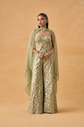 Pastel Green Banarasi Weave Indowestern Palazzo Set
