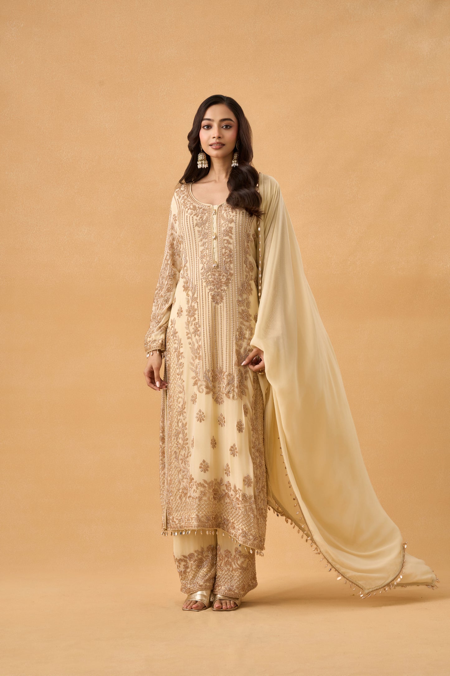 Cream Georgette Pakistani Salwar Kameez Set