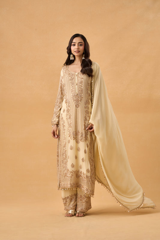 Cream Georgette Pakistani Salwar Kameez Set
