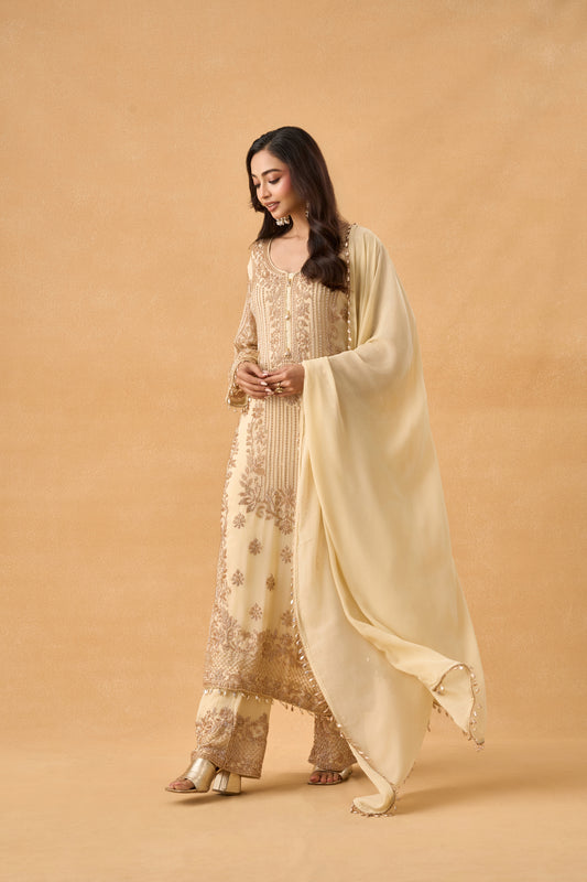 Cream Georgette Pakistani Salwar Kameez Set