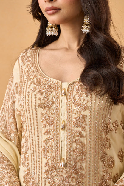 Cream Georgette Pakistani Salwar Kameez Set