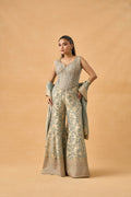 Sage Grey Banarasi Tissue Indowestern Palazzo Set