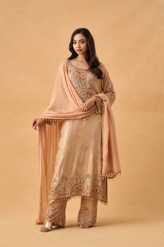Peach Georgette Pakistani Salwar Kameez Set