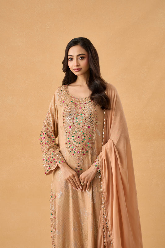 Peach Georgette Pakistani Salwar Kameez Set