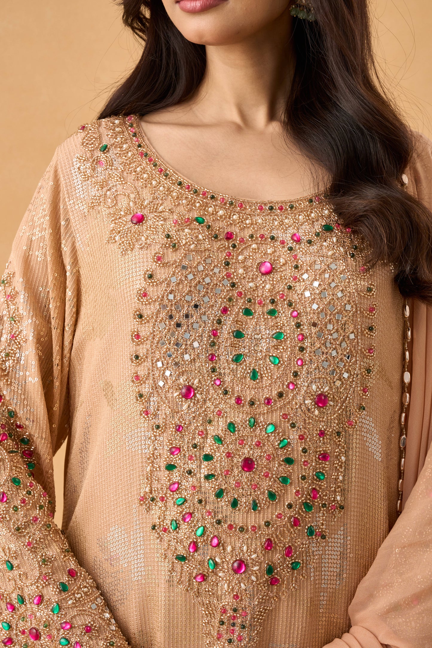 Peach Georgette Pakistani Salwar Kameez Set