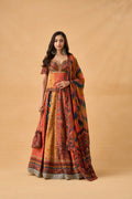 Multi-Colour Ajrakh Lehenga Set With Potli