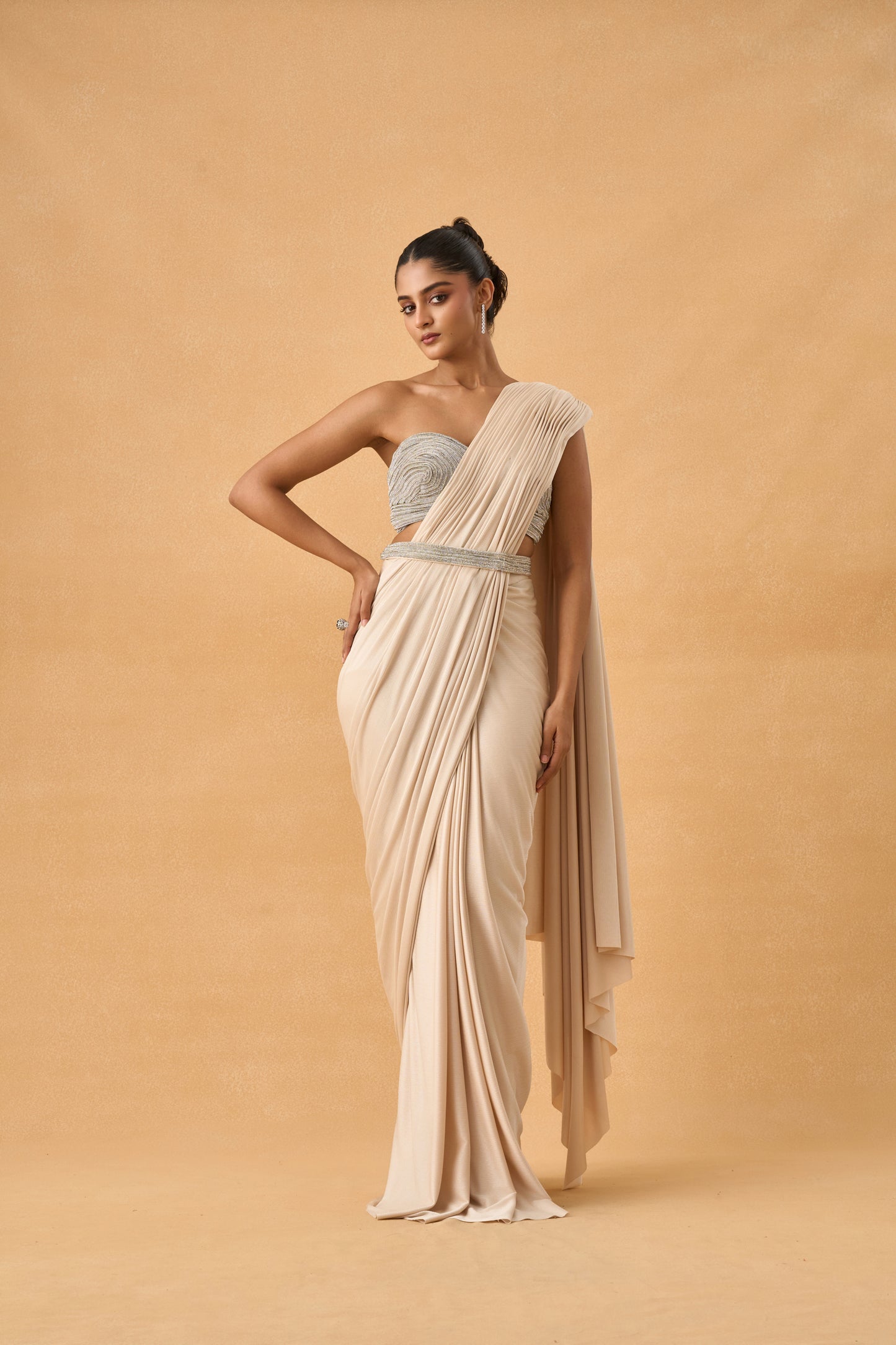 Champagne Shimmer Drape Saree