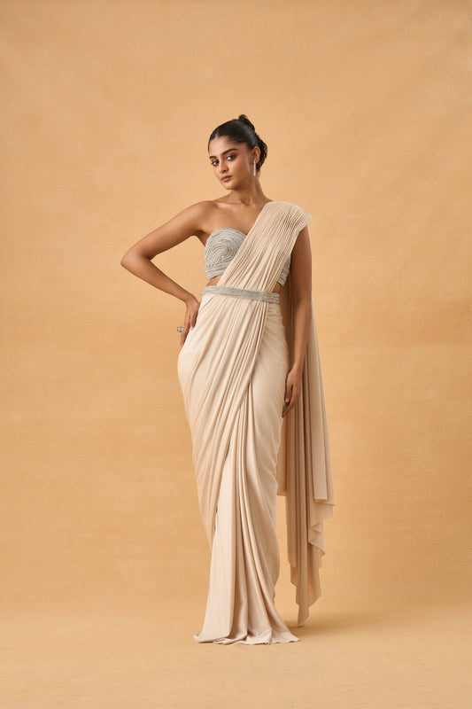 Champagne Shimmer Drape Saree