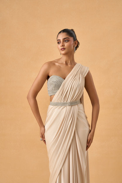 Champagne Shimmer Drape Saree