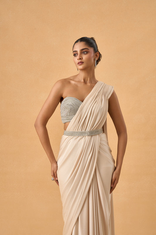 Champagne Shimmer Drape Saree