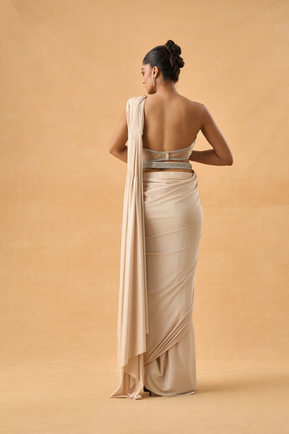 Champagne Shimmer Drape Saree