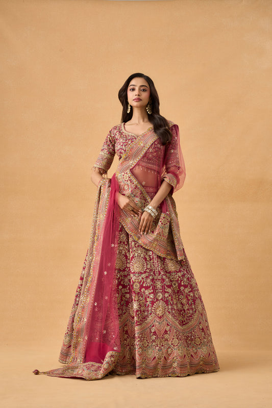 Magenta Heritage Crepe Lehenga Set