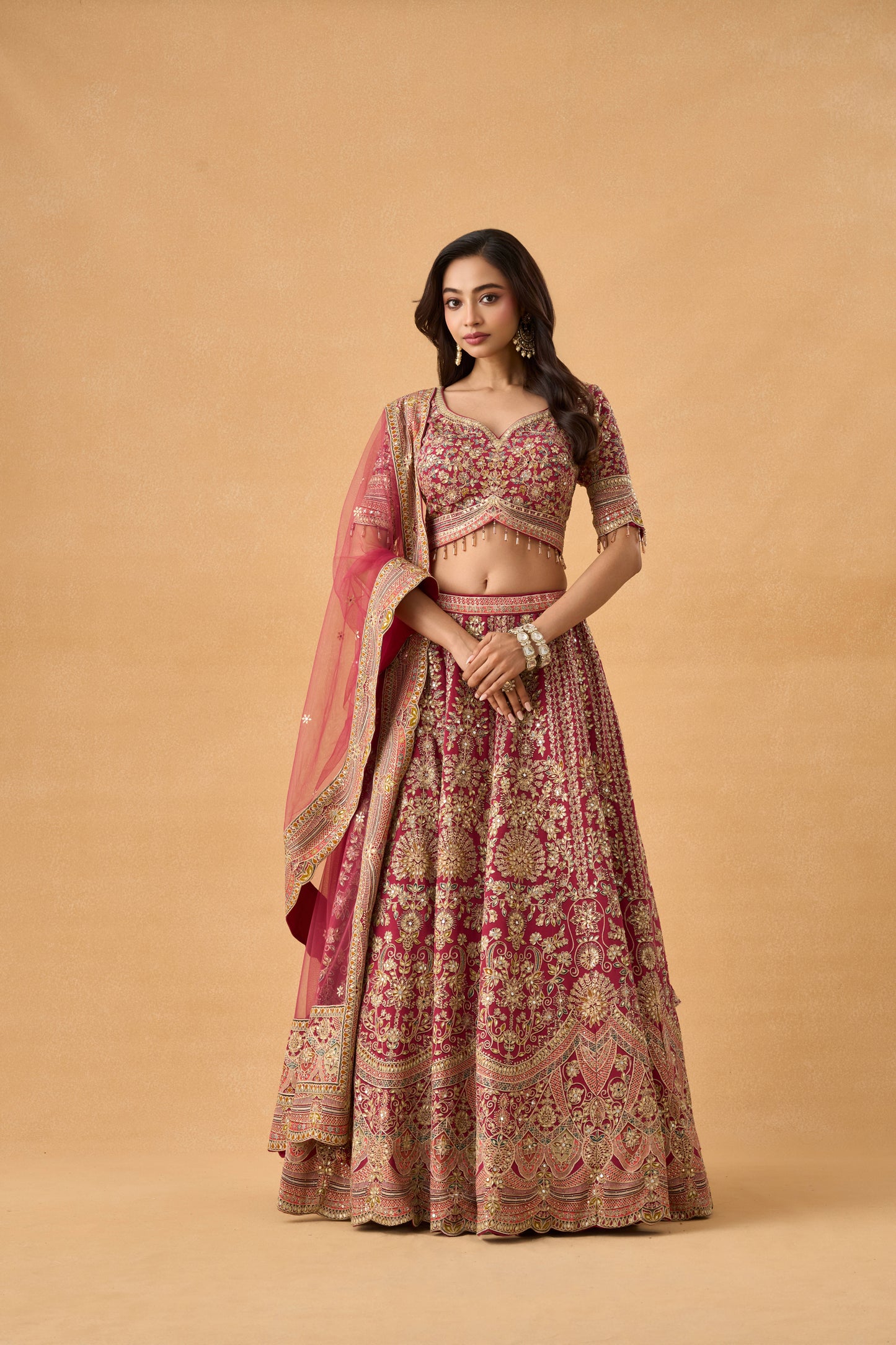 Magenta Heritage Crepe Lehenga Set