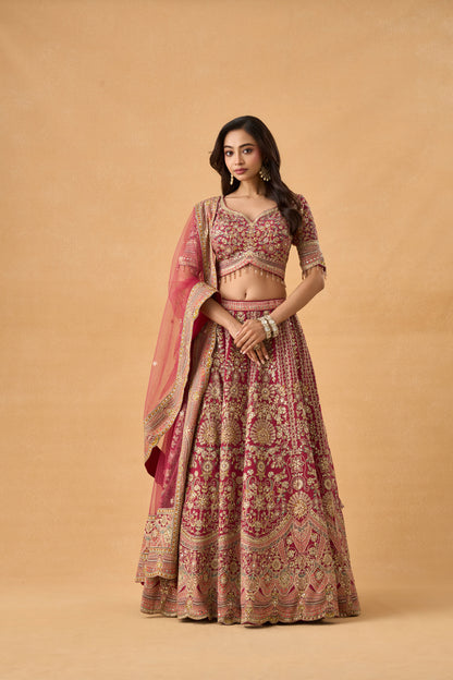 Magenta Heritage Crepe Lehenga Set
