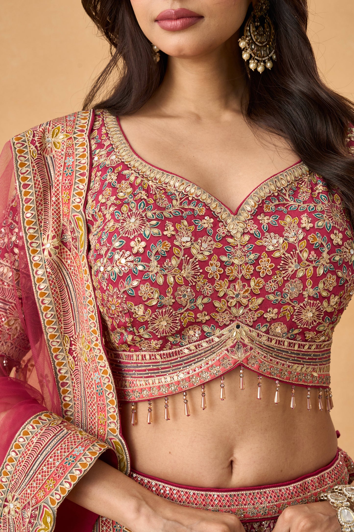 Magenta Heritage Crepe Lehenga Set