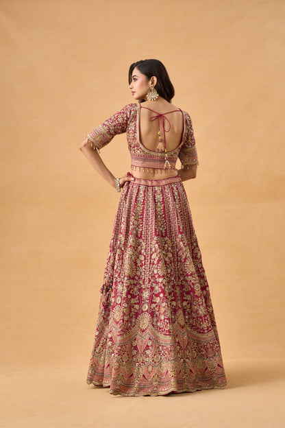 Magenta Heritage Crepe Lehenga Set