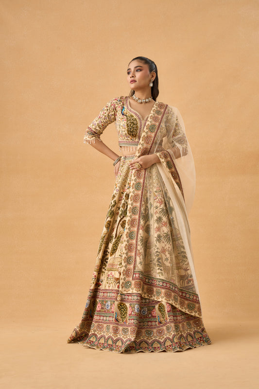 Ivory Pichwai Art Crepe Lehenga Set