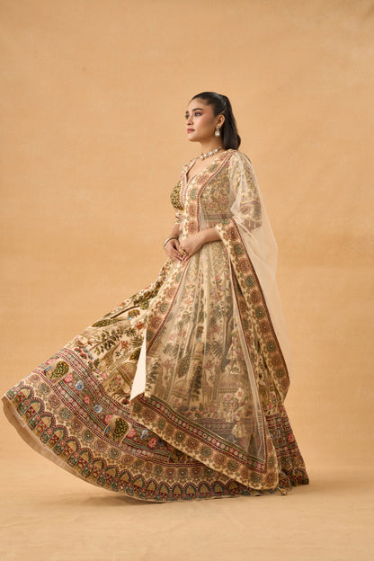 Ivory Pichwai Art Crepe Lehenga Set