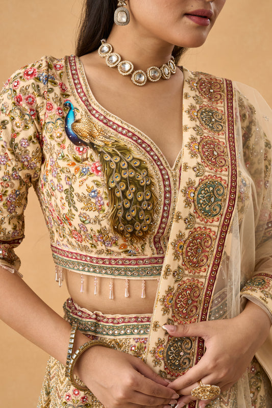 Ivory Pichwai Art Crepe Lehenga Set