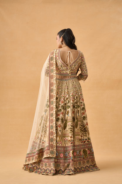 Ivory Pichwai Art Crepe Lehenga Set