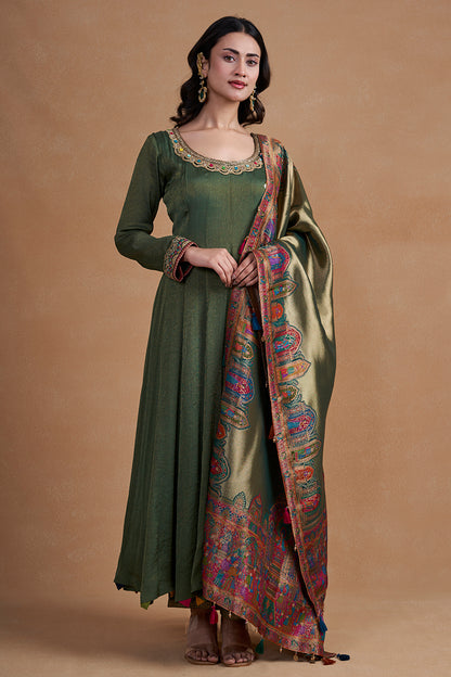 Mehendi Green Anarkali Set