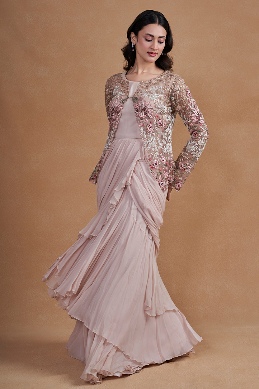 Pink Drape Gown With Jacket